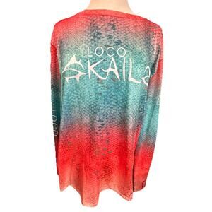 Loco Skailz Mens Medium Coral/Teal Pattern Shirt Quick Dry